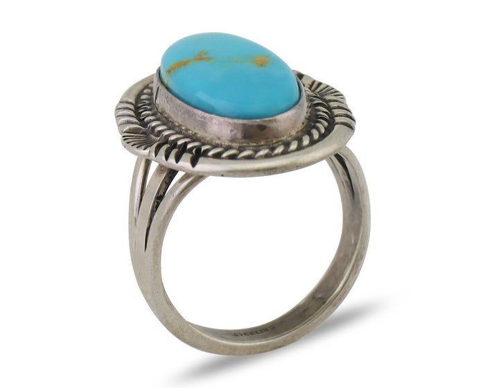 Navajo Ring 925 Silver Natural Blue Turquoise Artist Signed M BEGAY C.80's