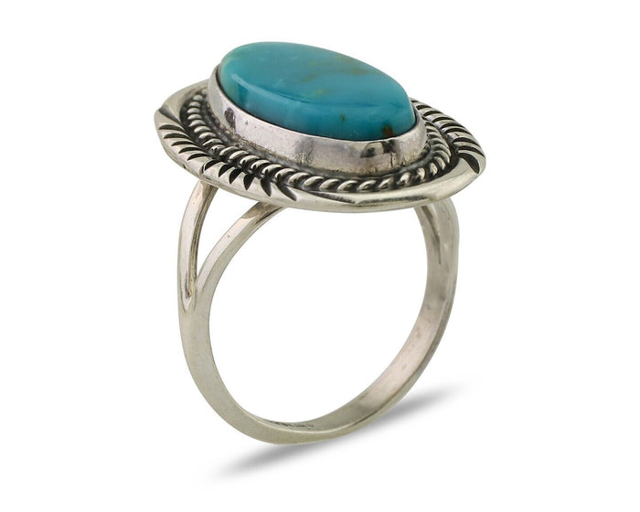 Navajo Ring 925 Silver Natural Blue Turquoise Artist Signed M BEGAY C.80's