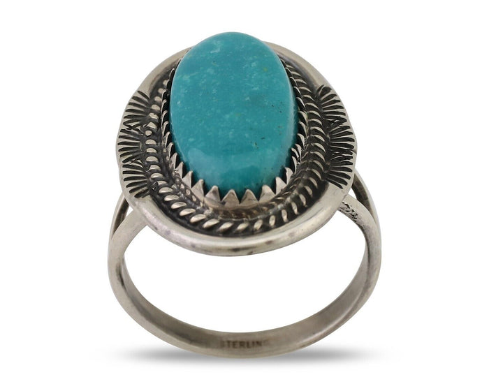 Navajo Ring 925 Silver Natural Blue Turquoise Artist Signed M BEGAY C.80's
