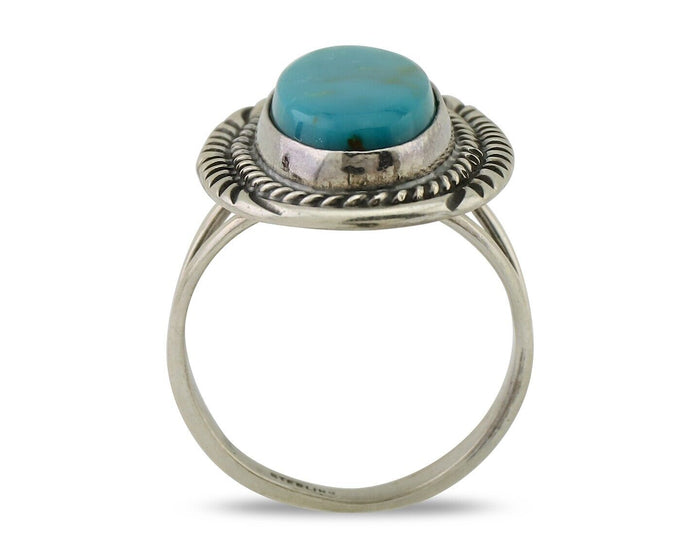 Navajo Ring 925 Silver Natural Blue Turquoise Artist Signed M BEGAY C.80's