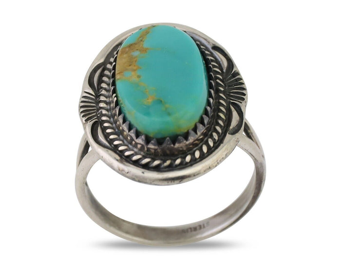 Navajo Ring 925 Silver Natural Blue Turquoise Artist Signed M BEGAY C.80's