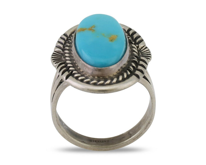 Navajo Ring 925 Silver Natural Blue Turquoise Artist Signed M BEGAY C.80's