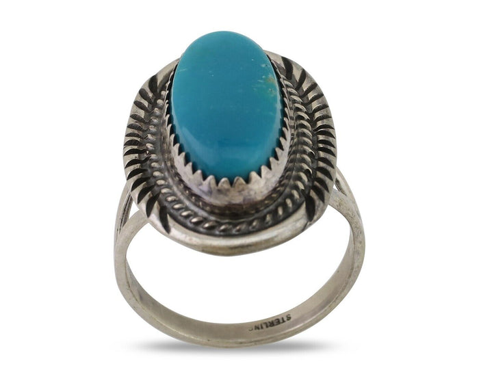Navajo Ring 925 Silver Natural Blue Turquoise Artist Signed M BEGAY C.80's