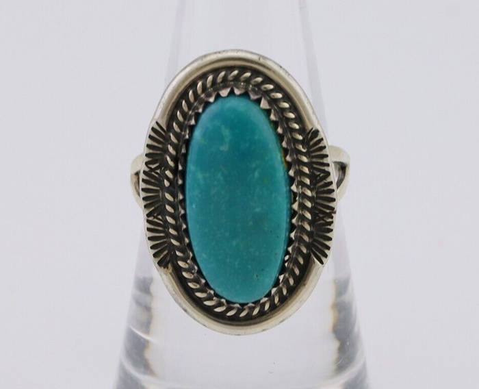 Navajo Ring 925 Silver Natural Blue Turquoise Artist Signed M BEGAY C.80's