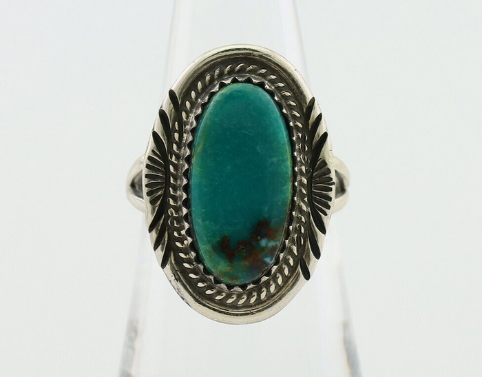 Navajo Ring 925 Silver Natural Blue Turquoise Artist Signed M BEGAY C.80's