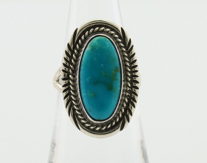 Navajo Ring 925 Silver Natural Blue Turquoise Artist Signed M BEGAY C.80's