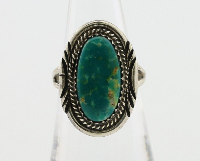Navajo Ring 925 Silver Natural Blue Turquoise Artist Signed M BEGAY C.80's