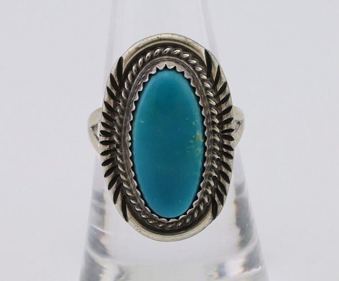 Navajo Ring 925 Silver Natural Blue Turquoise Artist Signed M BEGAY C.80's