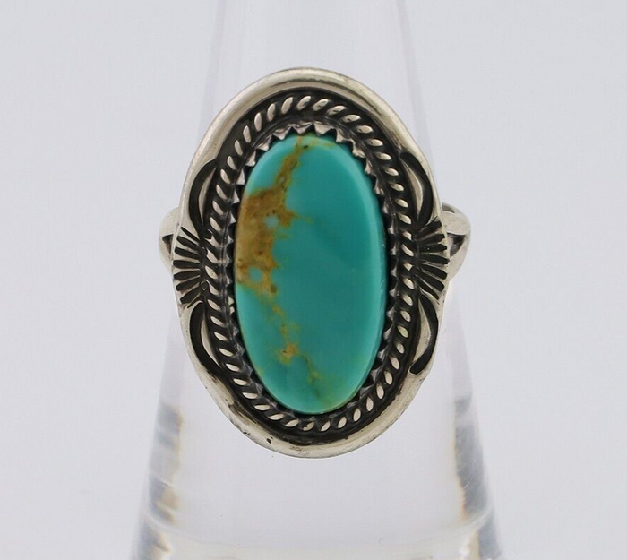 Navajo Ring 925 Silver Natural Blue Turquoise Artist Signed M BEGAY C.80's