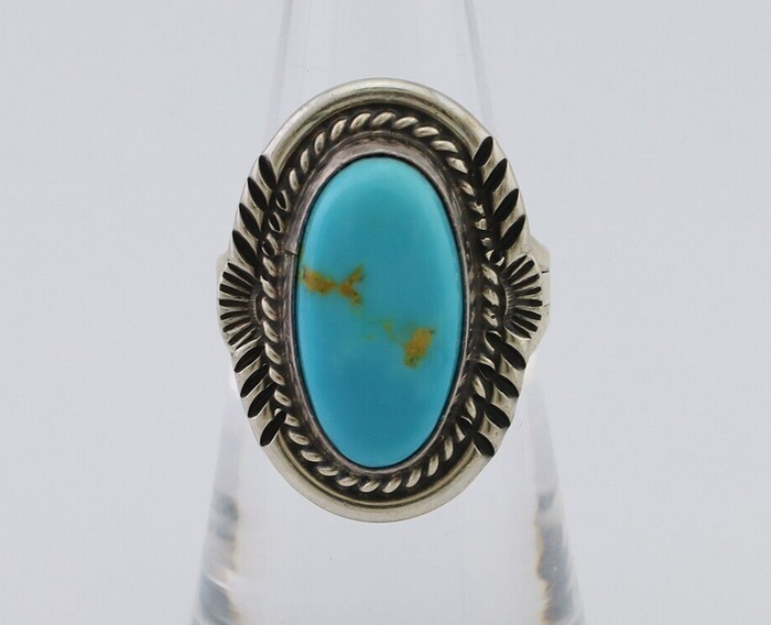 Navajo Ring 925 Silver Natural Blue Turquoise Artist Signed M BEGAY C.80's