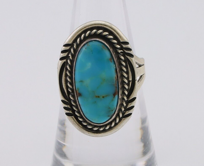 Navajo Ring 925 Silver Natural Blue Turquoise Artist Signed M BEGAY C.80's