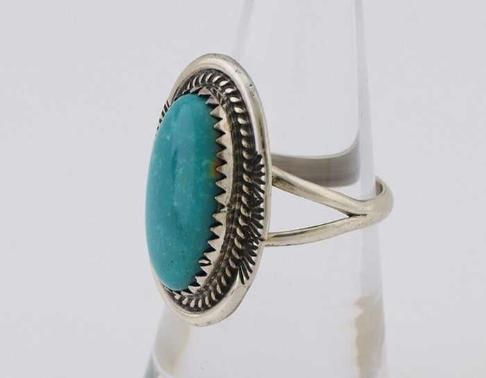 Navajo Ring 925 Silver Natural Blue Turquoise Artist Signed M BEGAY C.80's