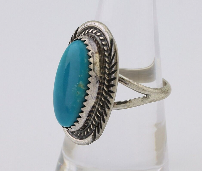 Navajo Ring 925 Silver Natural Blue Turquoise Artist Signed M BEGAY C.80's