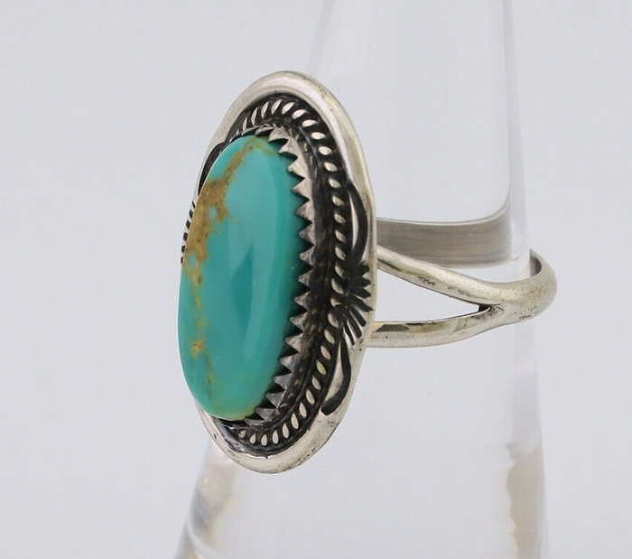 Navajo Ring 925 Silver Natural Blue Turquoise Artist Signed M BEGAY C.80's