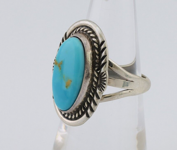Navajo Ring 925 Silver Natural Blue Turquoise Artist Signed M BEGAY C.80's