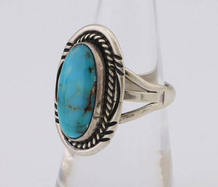 Navajo Ring 925 Silver Natural Blue Turquoise Artist Signed M BEGAY C.80's