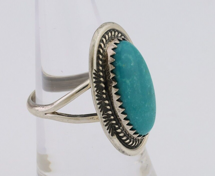 Navajo Ring 925 Silver Natural Blue Turquoise Artist Signed M BEGAY C.80's