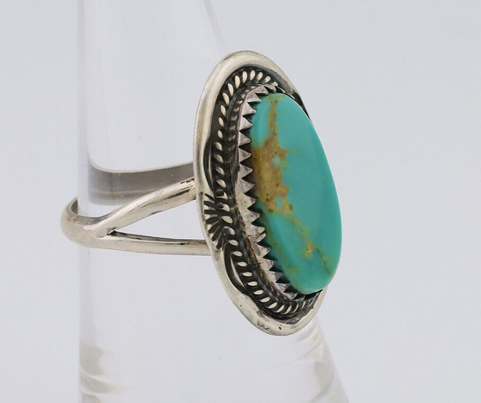 Navajo Ring 925 Silver Natural Blue Turquoise Artist Signed M BEGAY C.80's