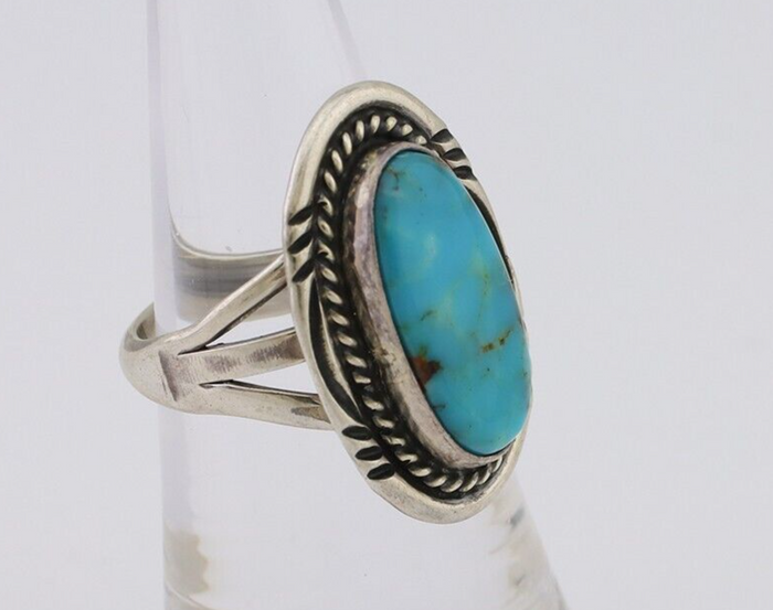 Navajo Ring 925 Silver Natural Blue Turquoise Artist Signed M BEGAY C.80's