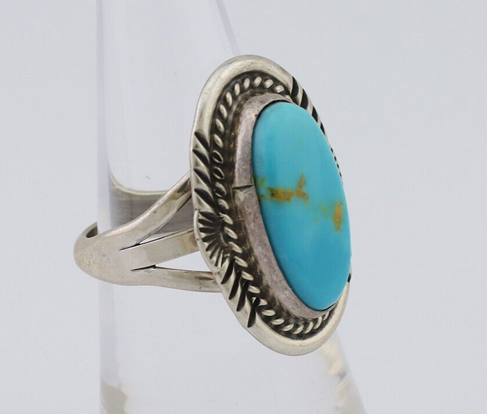 Navajo Ring 925 Silver Natural Blue Turquoise Artist Signed M BEGAY C.80's