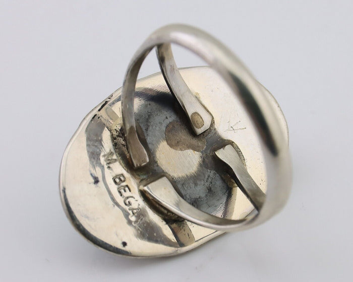 Navajo Ring 925 Silver Natural Blue Turquoise Artist Signed M BEGAY C.80's