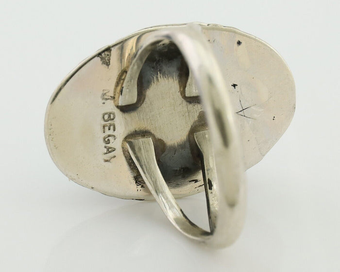 Navajo Ring 925 Silver Natural Blue Turquoise Artist Signed M BEGAY C.80's
