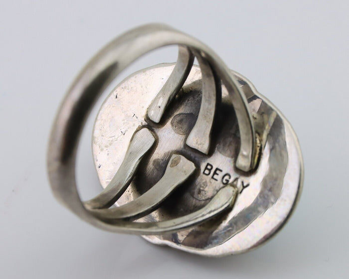 Navajo Ring 925 Silver Natural Blue Turquoise Artist Signed M BEGAY C.80's
