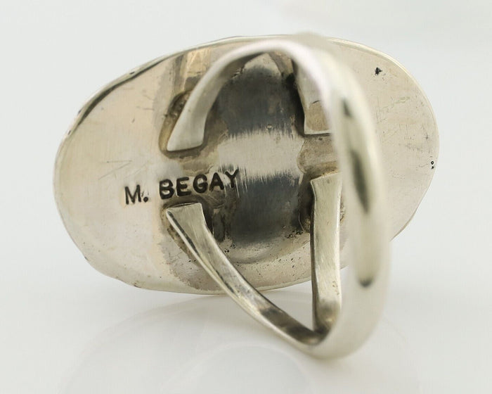 Navajo Ring 925 Silver Natural Blue Turquoise Artist Signed M BEGAY C.80's