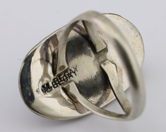 Navajo Ring 925 Silver Natural Blue Turquoise Artist Signed M BEGAY C.80's