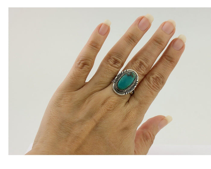 Navajo Ring 925 Silver Natural Blue Turquoise Artist Signed M BEGAY C.80's