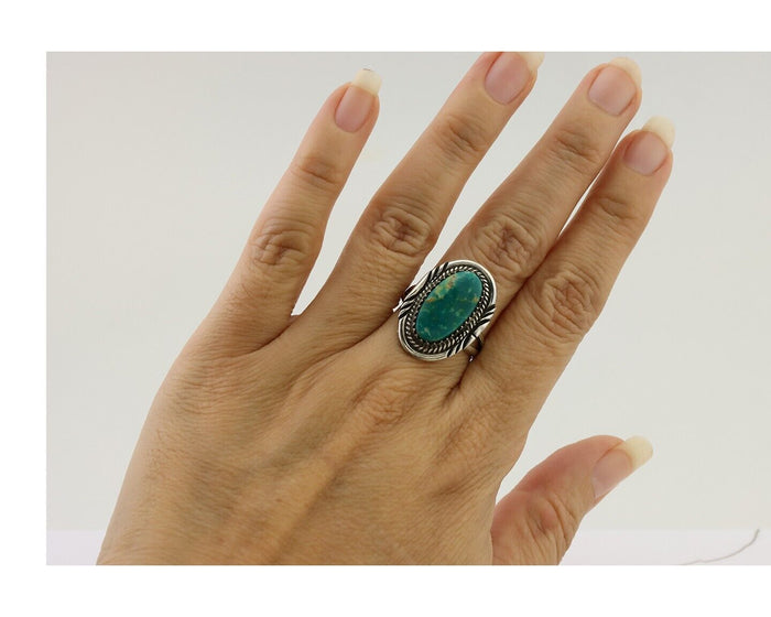Navajo Ring 925 Silver Natural Blue Turquoise Artist Signed M BEGAY C.80's