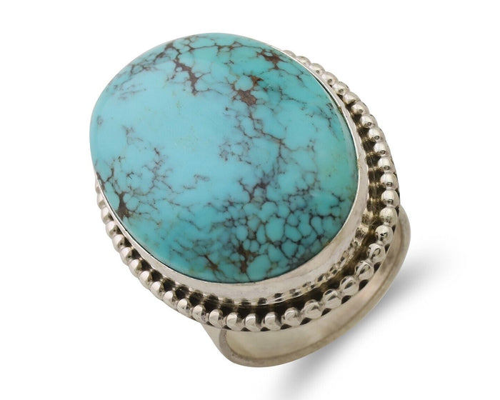 Navajo Ring 925 Silver Natural Blue Turquoise Artist Signed M C.80's