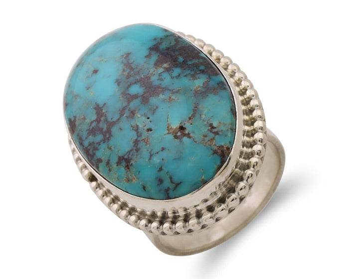 Navajo Ring 925 Silver Natural Blue Turquoise Artist Signed M C.80's