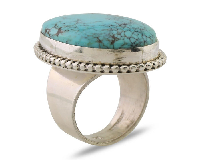 Navajo Ring 925 Silver Natural Blue Turquoise Artist Signed M C.80's