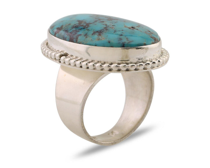 Navajo Ring 925 Silver Natural Blue Turquoise Artist Signed M C.80's