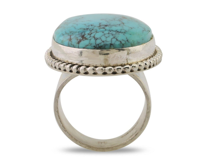 Navajo Ring 925 Silver Natural Blue Turquoise Artist Signed M C.80's