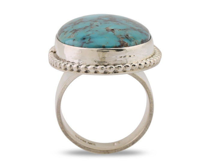 Navajo Ring 925 Silver Natural Blue Turquoise Artist Signed M C.80's