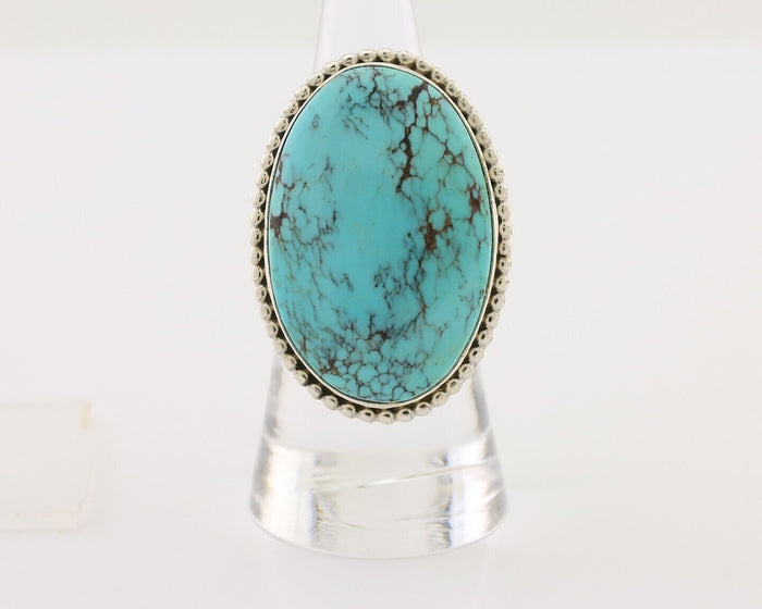 Navajo Ring 925 Silver Natural Blue Turquoise Artist Signed M C.80's