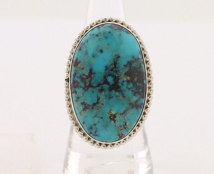 Navajo Ring 925 Silver Natural Blue Turquoise Artist Signed M C.80's