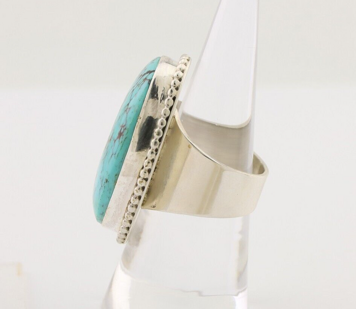 Navajo Ring 925 Silver Natural Blue Turquoise Artist Signed M C.80's