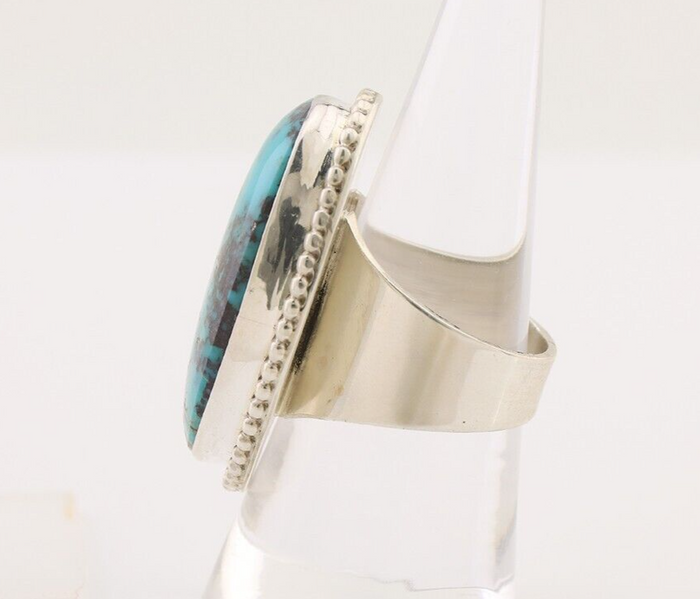 Navajo Ring 925 Silver Natural Blue Turquoise Artist Signed M C.80's