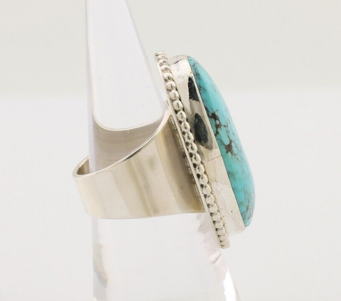 Navajo Ring 925 Silver Natural Blue Turquoise Artist Signed M C.80's