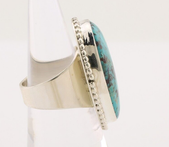 Navajo Ring 925 Silver Natural Blue Turquoise Artist Signed M C.80's