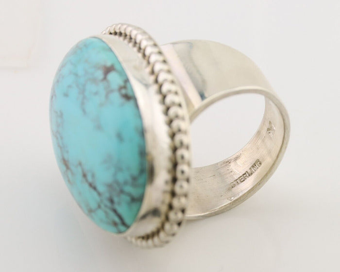 Navajo Ring 925 Silver Natural Blue Turquoise Artist Signed M C.80's