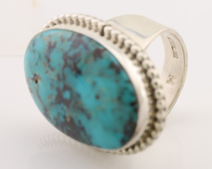 Navajo Ring 925 Silver Natural Blue Turquoise Artist Signed M C.80's