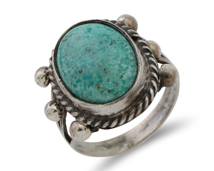 Navajo Ring 925 Silver Natural Blue Turquoise Artist Signed MC C.80's