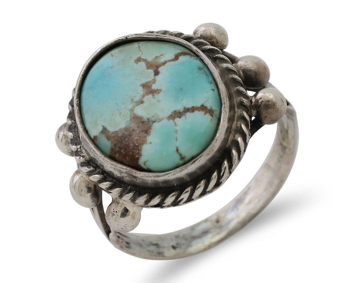Navajo Ring 925 Silver Natural Blue Turquoise Artist Signed MC C.80's