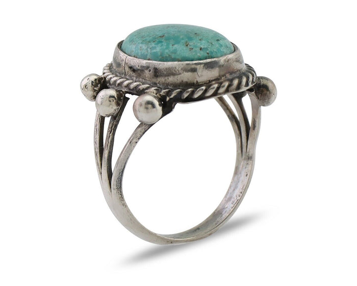 Navajo Ring 925 Silver Natural Blue Turquoise Artist Signed MC C.80's