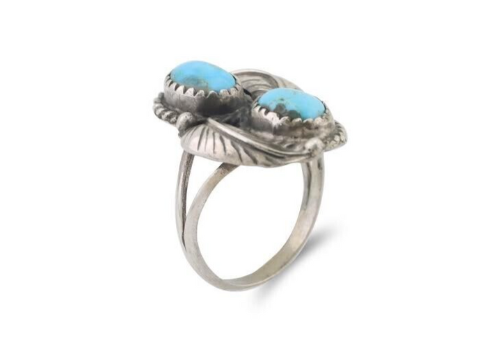 Navajo Ring 925 Silver Natural Blue Turquoise Artist Signed MC C.80's