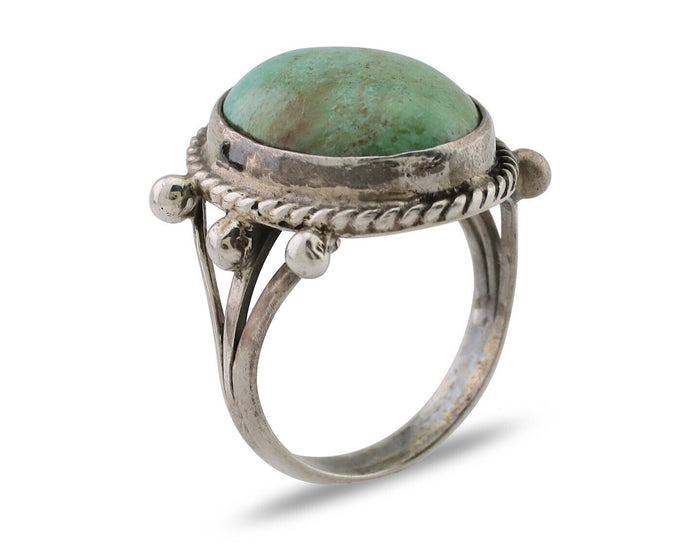 Navajo Ring 925 Silver Natural Blue Turquoise Artist Signed MC C.80's